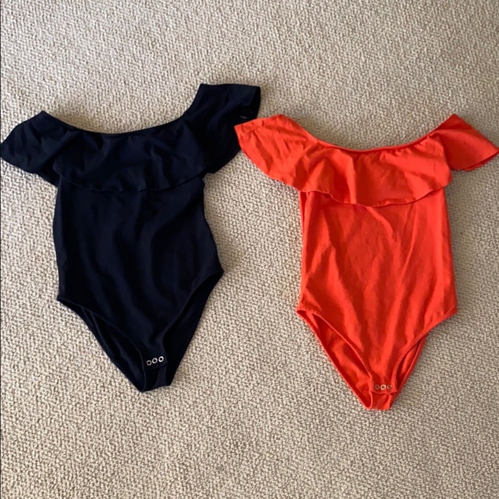 2 Topshop off the shoulder bodysuits.